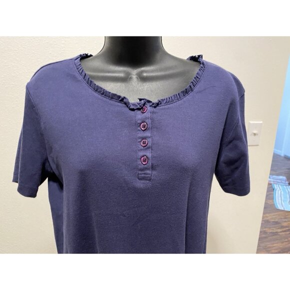 Baxter & Wells Womens Petite Medium TopShort Sleeve 1/4 Button Front Cotton - Picture 2 of 9